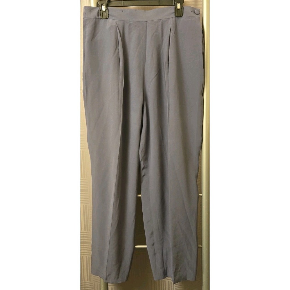 Patrick Collection Dusty Blue Pants Womens Size 12 100% Silk Dress Lined Pockets